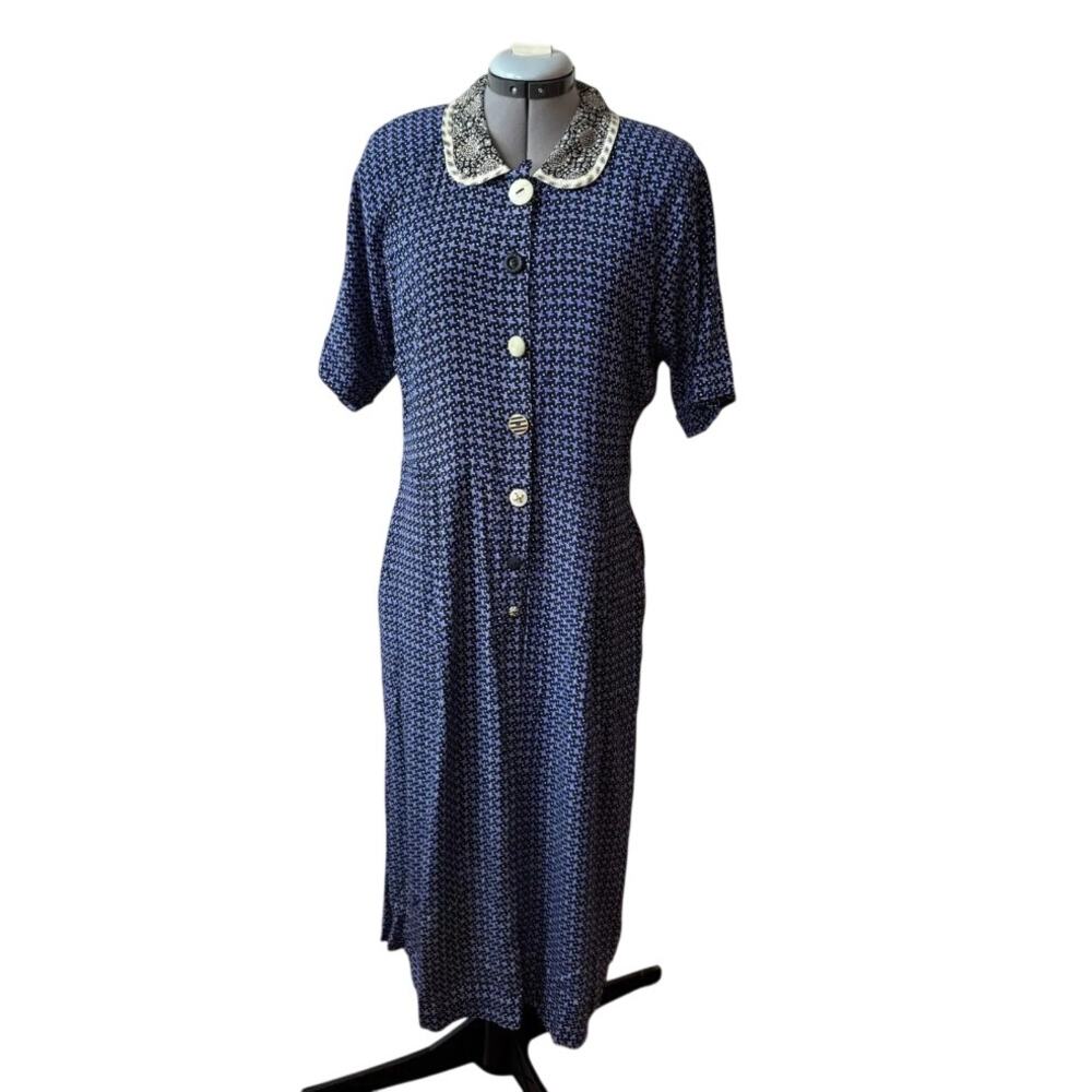 Vintage 80's Janice McCarty Printed Midi Day Dress M